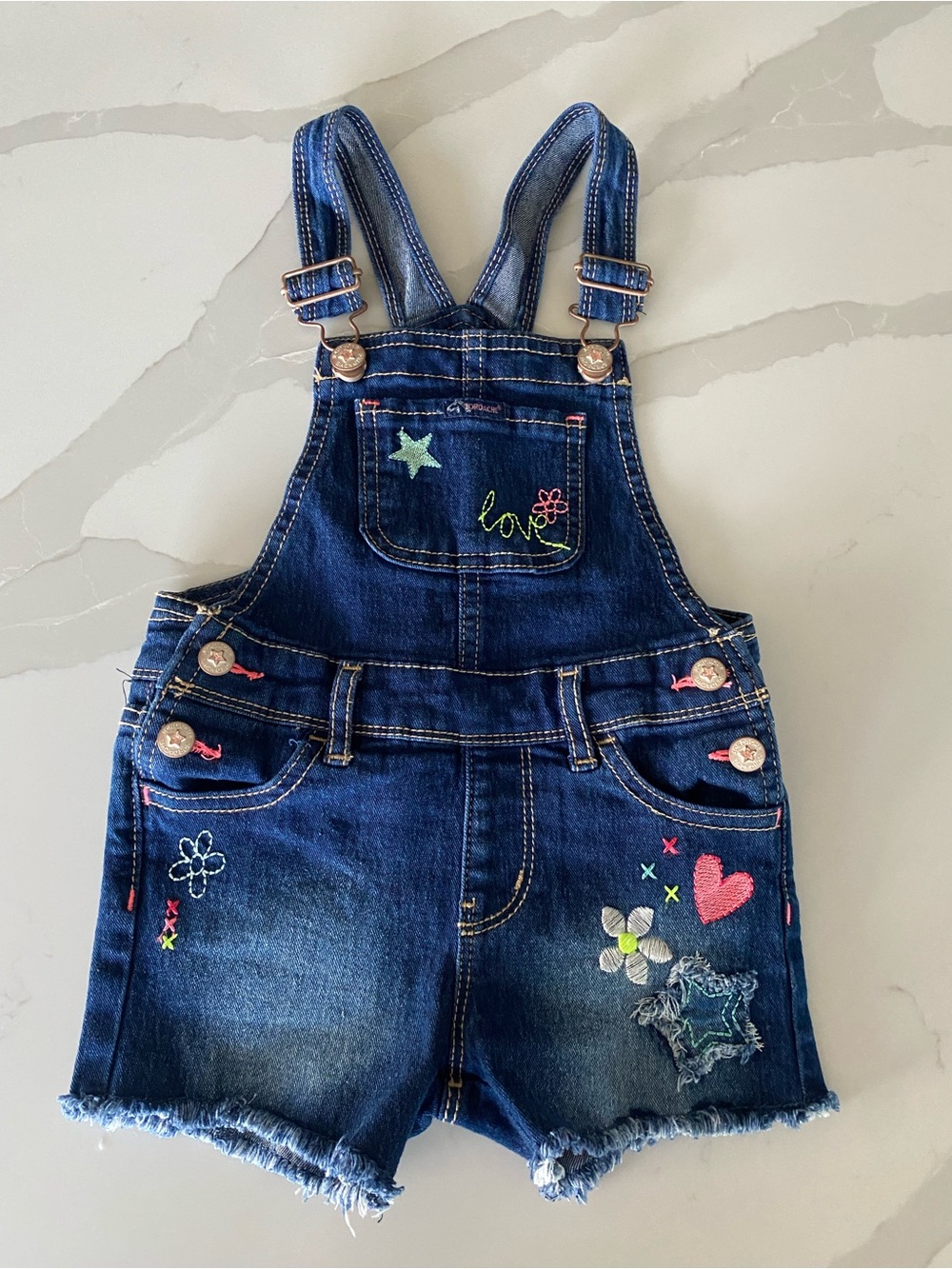Jordache y2k Girls Denim Shortalls Overalls 2T Cotton Blend Embroidered Floral